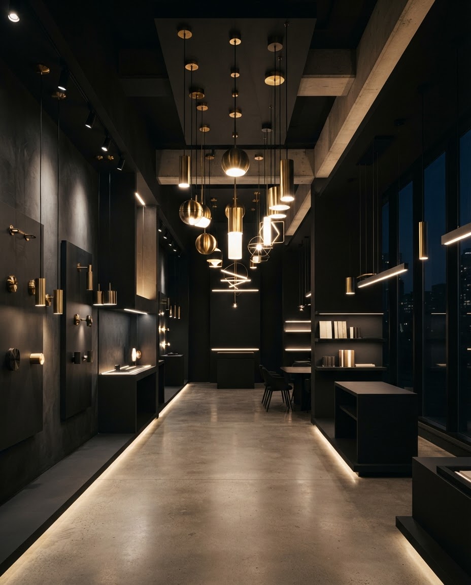 Architectural and decorative lighting showroom interior by Lumen Bright Lighting in Dubai